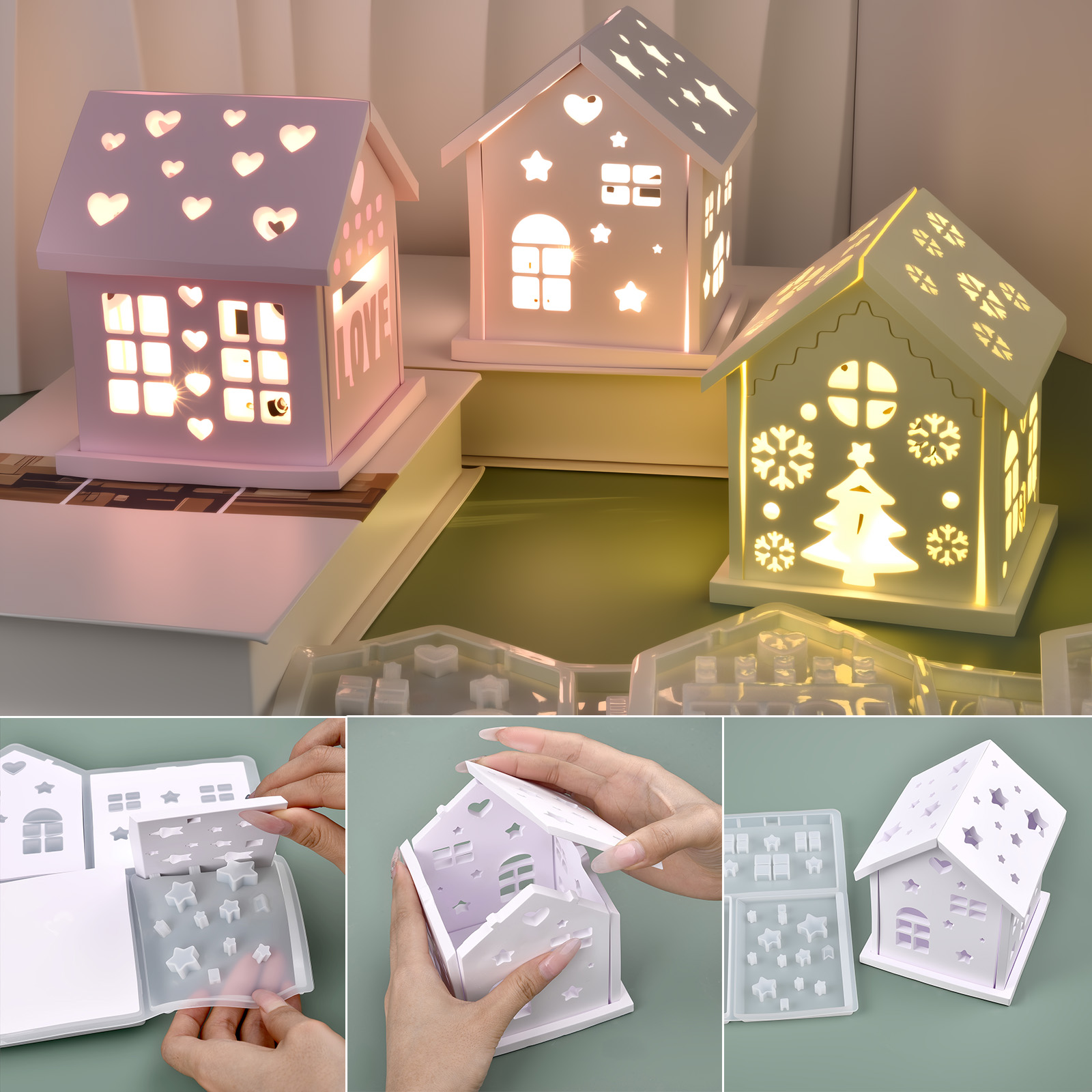Candle Making Things - 3D House Silicone Mold DIY Christmas